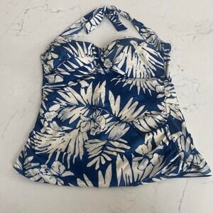 Lauren Ralph Lauren Blue White Floral Halter Tankini Top Womens Swimwear Size M